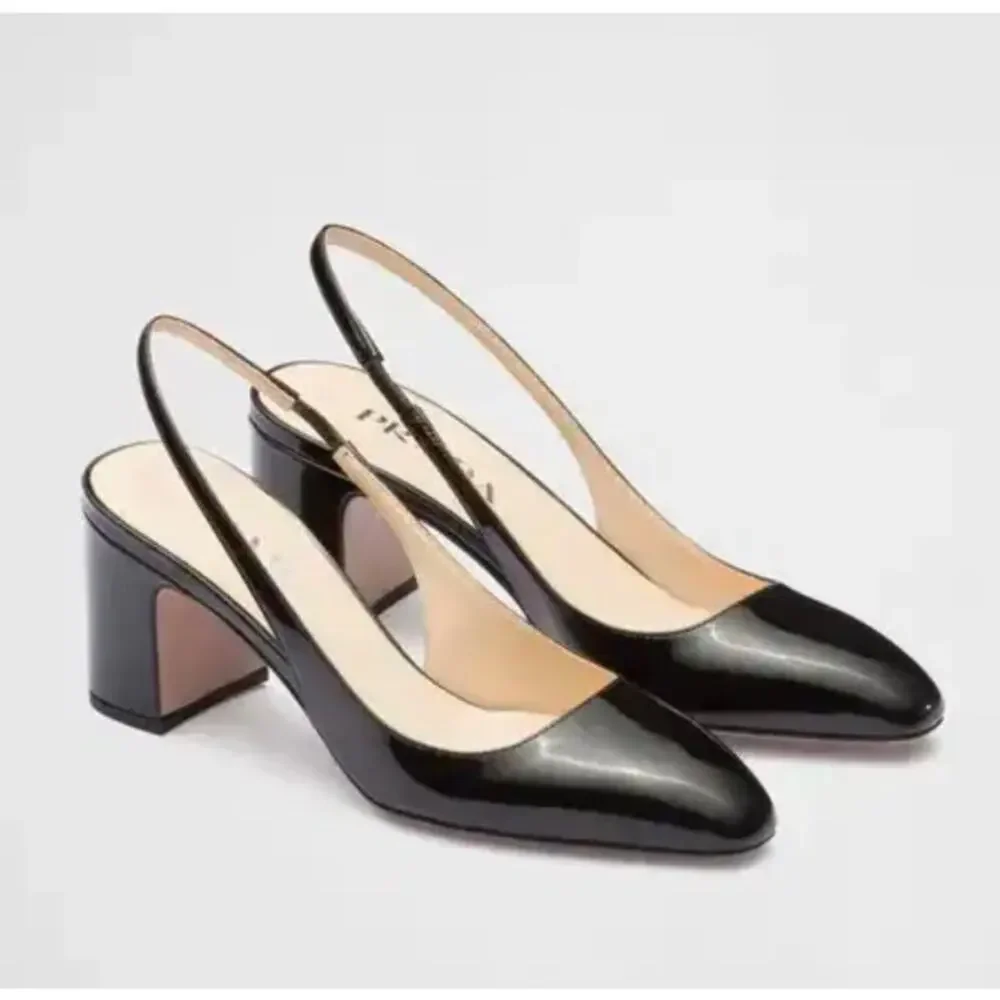 Prada Triangle‎ Logo Patent Leather Slingback Pumps Black 40